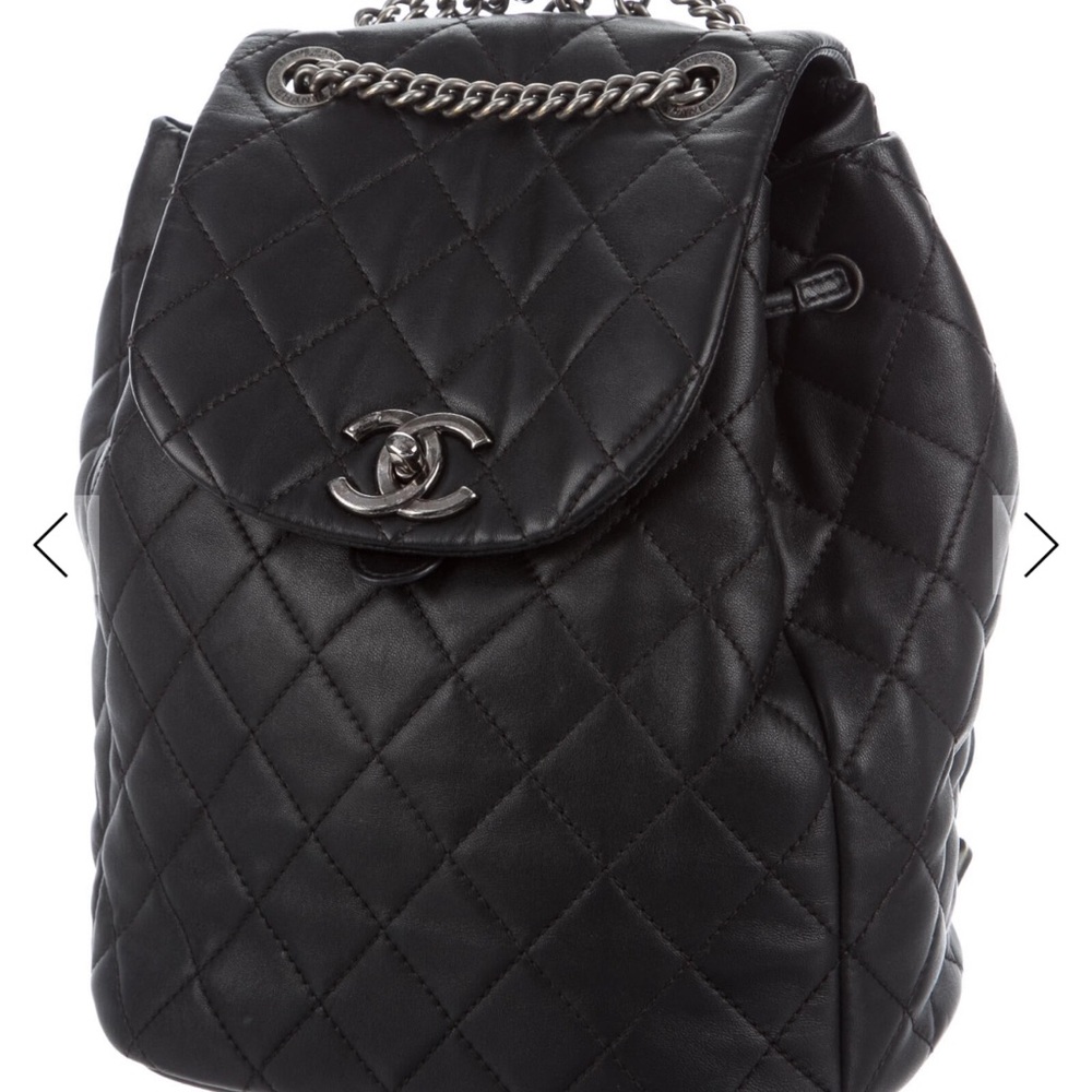 CHANEL Black Quilted Backpack with Silver Chain - Picture 2 of 6